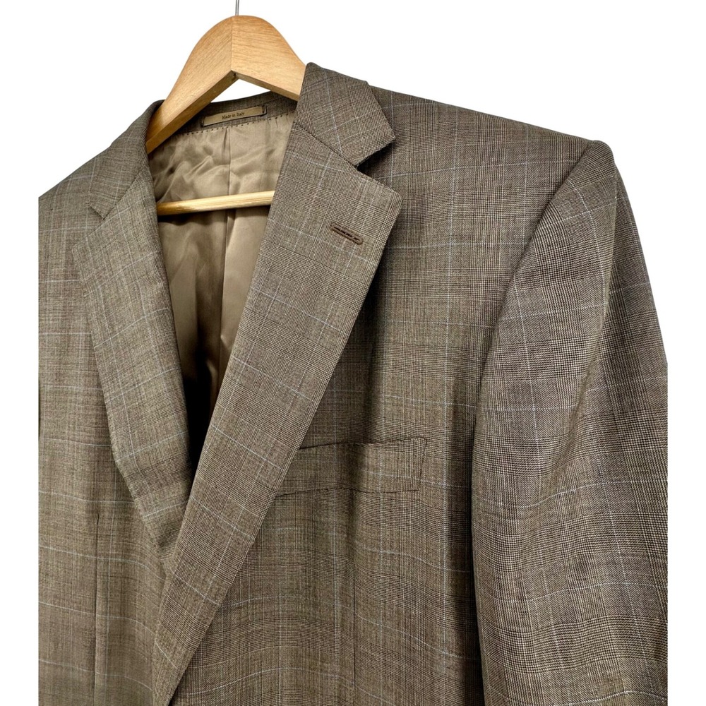 Ermenegildo Zegna Trofeo Brown Glen Plaid Wool Blazer Sport Coat Mens 54L Italy